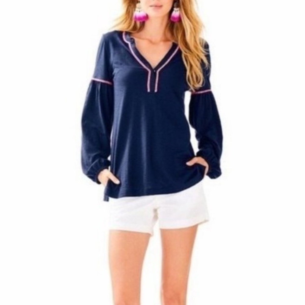 Lilly Pulitzer Dark Blue Tunic with Neon Pink Accents